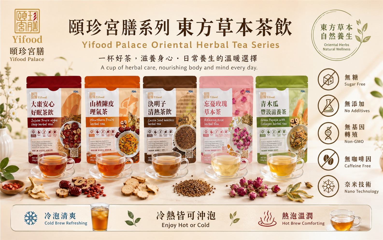 無咖啡因草本茶,晚間草本飲品,天然草本茶,漢方草本茶,晚安草本茶,晚間養生茶,天然無咖啡因茶飲,草本茶飲推薦,溫熱草本飲品,睡前茶飲,YIFOOD,頤珍宮膳,大棗安心好眠茶,養生茶