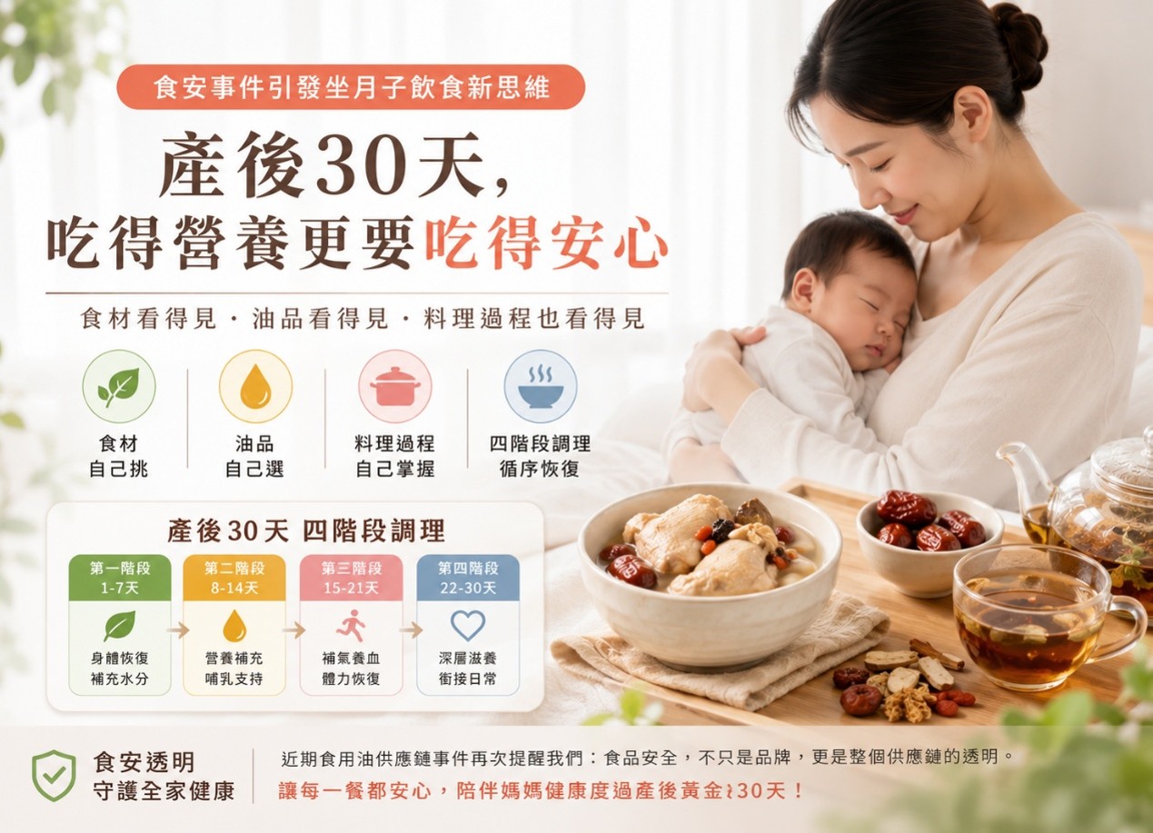 產後飲食,產後30天, 月子餐,食品安全,食安事件,產後調理,月子料理,產後營養,外送月子餐,月子餐推薦,居家月子餐,產後恢復,產後修復,產後黃金修復期,產後四階段,四階段調理,月子湯,月子藥膳子茶,月嫂料理,到府坐月子,產後照護,坐月子吃什麼,月子餐怎麼選,月子飲食,產後健康飲食,產婦飲食,產後料理