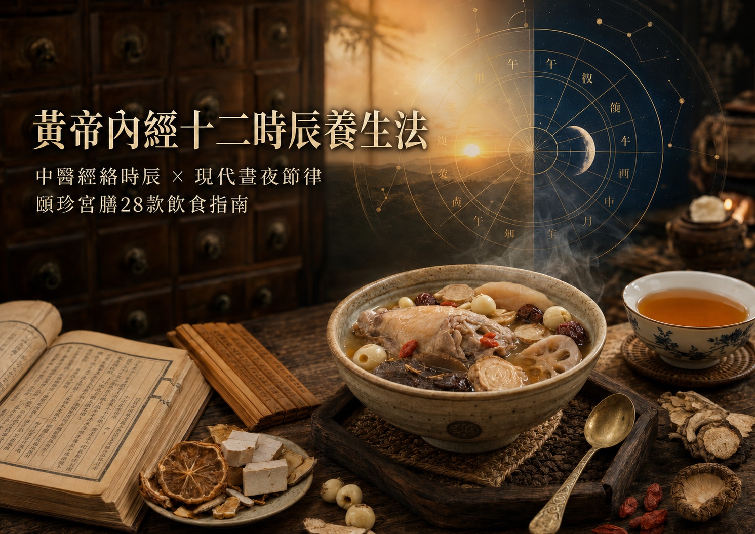 子時養生,丑時養肝,寅時肺經,卯時大腸經,辰時胃經,巳時脾經,午時心經,未時小腸經,申時膀胱經,酉時腎經,戌時心包經,亥時三焦經,晚上喝什麼茶,無咖啡因草本茶,四季養生燉湯,產後調養飲食,規律作息,食飲有節,起居有常,時間營養學